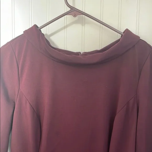 Talbots Ponte Knit 3/4 Sleeves Plum Burgundy Dress Cowl Neck Midi Stretch Size 8 - Picture 3 of 16